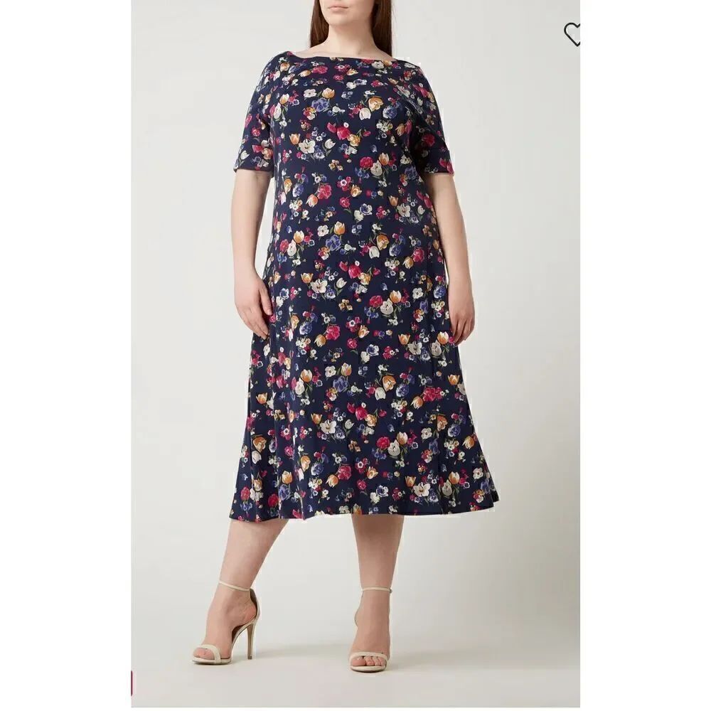 Lauren Ralph Lauren French navy floral midi dress L